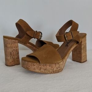 Free People Suede Platform Sandal 4.5" Cork Block Heel Saddle Brown 11 EU41 NIB